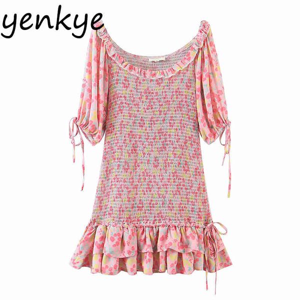 sweet pink floral elastic dress women lantern sleeve hem ruffle holiday party dresses elegant ladies summer mini vestido 210430, Black;gray
sweet pink floral elastic dress women lantern sleeve hem ruffle holiday party dresses elegant ladies summer mini vestido 210430, Black;gray