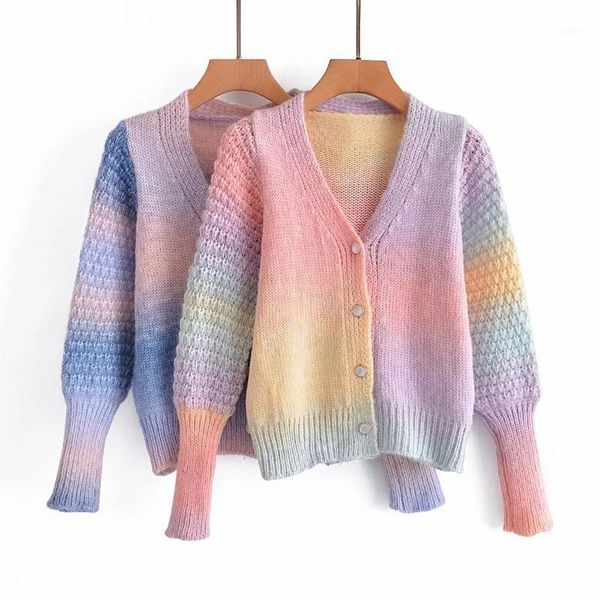 women's sweaters long sleeve v-neck sweater loose lazy rainbow gradient knitted button cardigan, White;black
women's sweaters long sleeve v-neck sweater loose lazy rainbow gradient knitted button cardigan, White;black