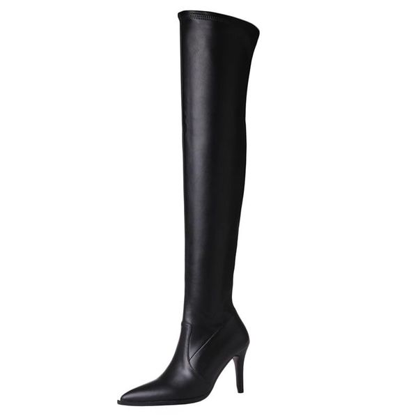 boots in autumn winter elegant over the knee pure color pointed toe slim ladies patent leather stretch high, Black
boots in autumn winter elegant over the knee pure color pointed toe slim ladies patent leather stretch high, Black