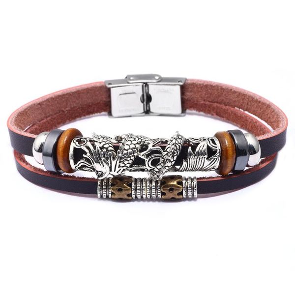 men's charm bracelets ethnic style chinese dragon stainless steel buckle cowhide jewelry for men, Golden;silver
men's charm bracelets ethnic style chinese dragon stainless steel buckle cowhide jewelry for men, Golden;silver