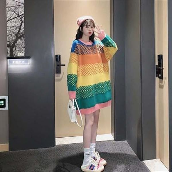 sweaters femme nouveaute women warm rainbow sweater and pullovers coloful striped knitwear long oversized pull sweaters, White;black
sweaters femme nouveaute women warm rainbow sweater and pullovers coloful striped knitwear long oversized pull sweaters, White;black