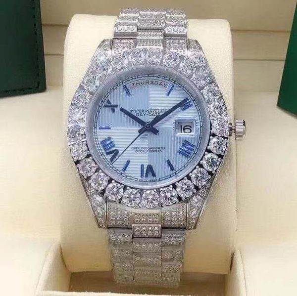 men's diamond watch dual calendar dial 43mm stainless steel automatic mechanical diamonds watchs, Slivery;brown
men's diamond watch dual calendar dial 43mm stainless steel automatic mechanical diamonds watchs, Slivery;brown