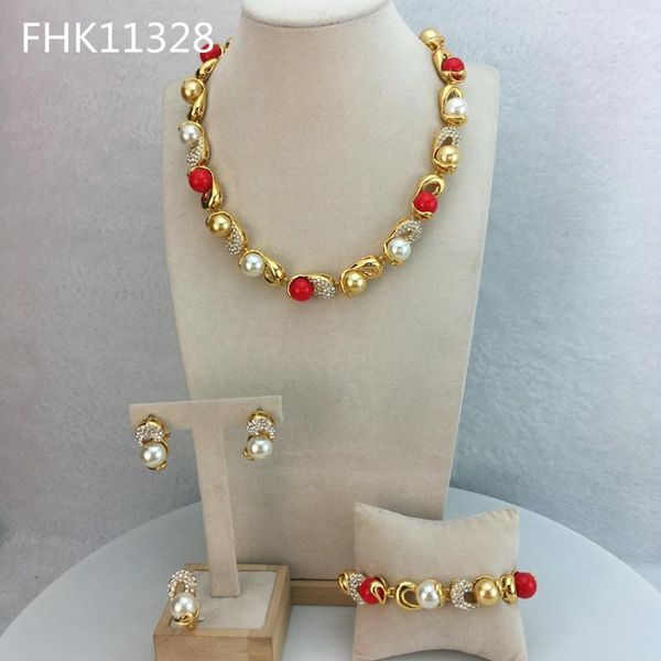 earrings & necklace yuminglai fhk11328 italian fashion jewelry set exclusive design pearl brazil, Silver