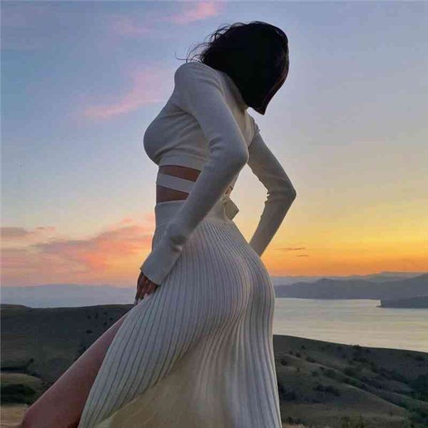 Fashion Sexy Autumn Knitted Womens Matching Sets Long Sleeve Bandage Top Midi Buttons Split Skirts Beach Party Wear, White
Fashion Sexy Autumn Knitted Womens Matching Sets Long Sleeve Bandage Top Midi Buttons Split Skirts Beach Party Wear, White