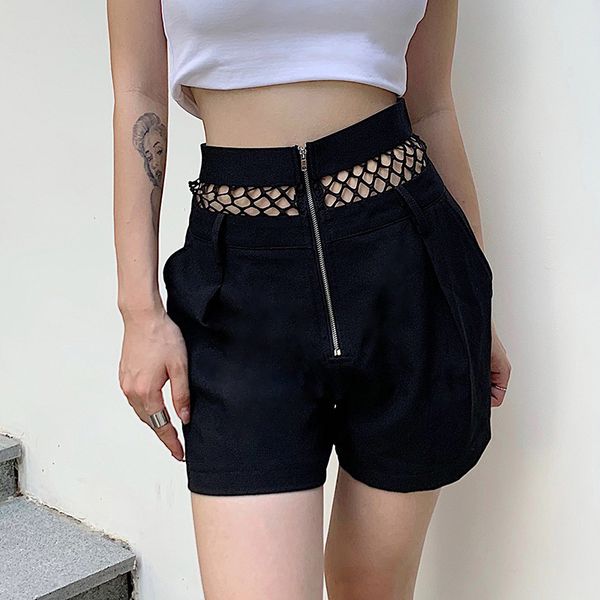 short ladies summer women's fashion casual mesh stitching high waist zipper suit shorts, White;black
short ladies summer women's fashion casual mesh stitching high waist zipper suit shorts, White;black