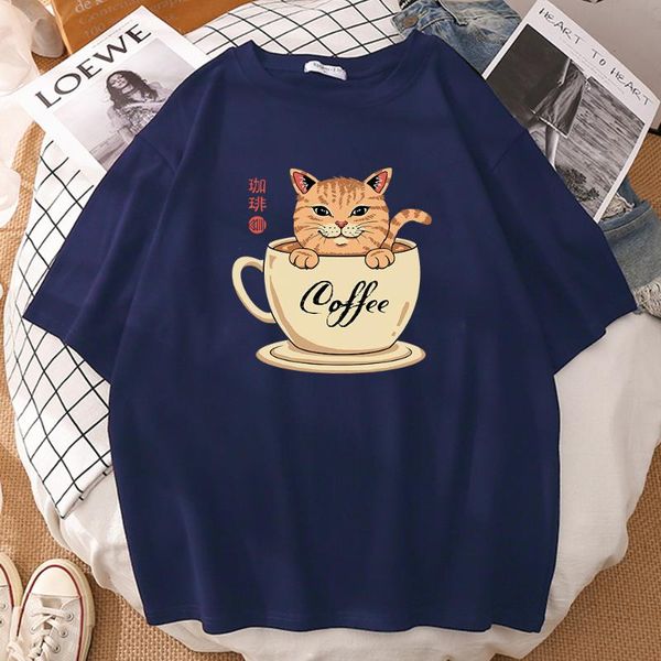 women's t-shirt coffe cat cartoon catana prints short sleeves t shirts fashion cotton t-shirts oversized crewneck tshirts womens, White
women's t-shirt coffe cat cartoon catana prints short sleeves t shirts fashion cotton t-shirts oversized crewneck tshirts womens, White