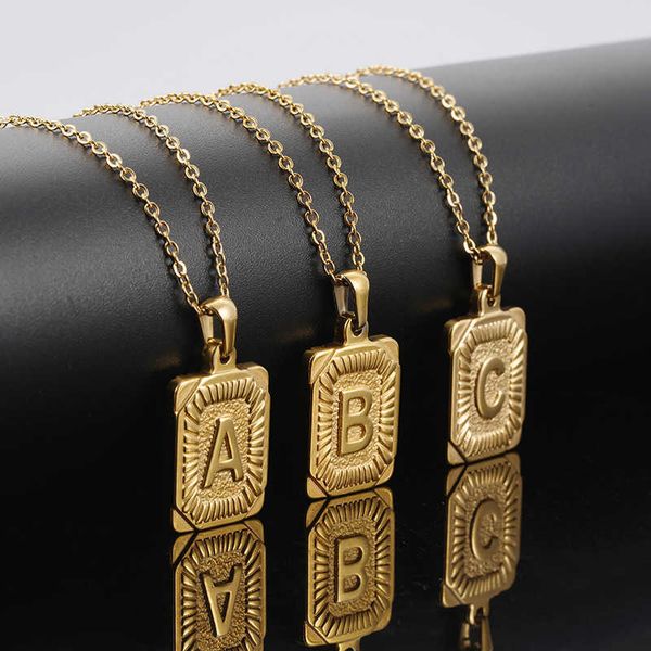 men's 18k gold square stainless steel letter pendant titanium 26 capital english letters necklace, Silver
men's 18k gold square stainless steel letter pendant titanium 26 capital english letters necklace, Silver