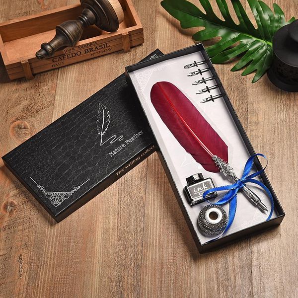 vintage fountain pen with gift box luxury feather office stationery dip water european quill ink suit writing tool pens
vintage fountain pen with gift box luxury feather office stationery dip water european quill ink suit writing tool pens