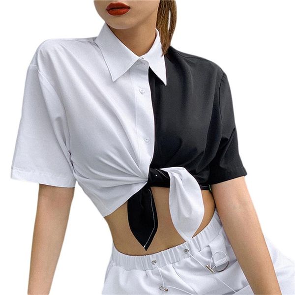 women black white patchwork bodycon crop short sleeve shirt slim summer button blouse women's blouses & shirts
women black white patchwork bodycon crop short sleeve shirt slim summer button blouse women's blouses & shirts