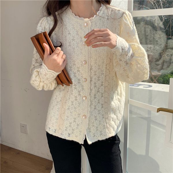 dress women chic female o-neck sweet apricot lace elegance blouse all match office lady gentle shirts, White
dress women chic female o-neck sweet apricot lace elegance blouse all match office lady gentle shirts, White