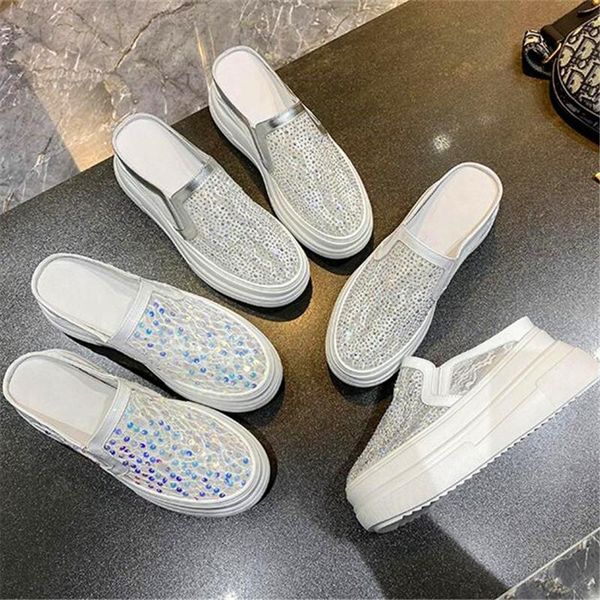 slippers women's heightened single shoes summer mesh yarn rhinestone round toe sandals female wear thick bottom, Black
slippers women's heightened single shoes summer mesh yarn rhinestone round toe sandals female wear thick bottom, Black