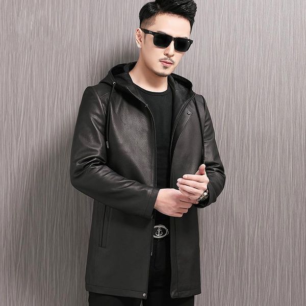 men's leather & faux genuine clothes mens hooded slim-fit trench coat long deer pattern sheepskin casual jacket, Black
men's leather & faux genuine clothes mens hooded slim-fit trench coat long deer pattern sheepskin casual jacket, Black