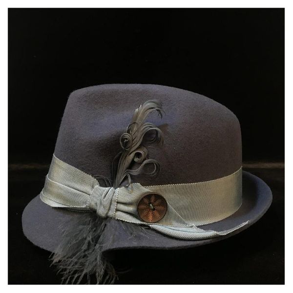 stingy brim hats 100% australia wool women felt fedora jazz hat with fashion feather size 57cm, Blue;gray
stingy brim hats 100% australia wool women felt fedora jazz hat with fashion feather size 57cm, Blue;gray