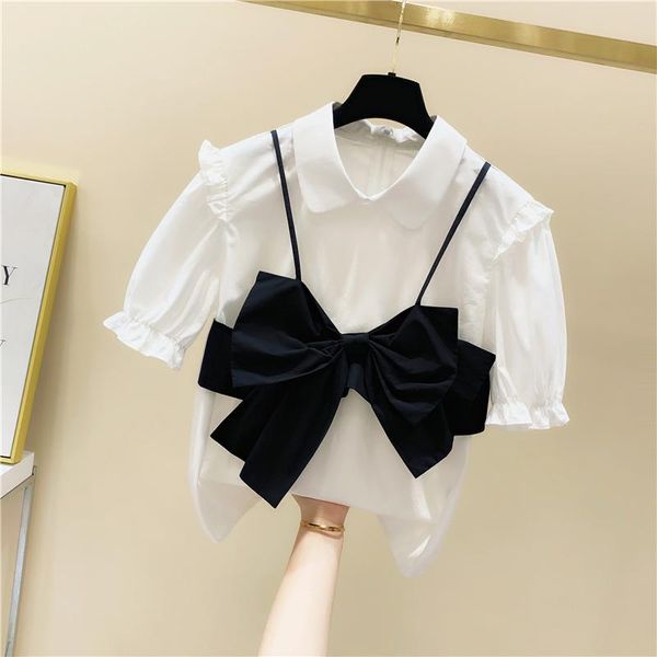 women's blouses & shirts bow stitching ruffles contrasting color short-sleeved shirt 2021 summer korean-style loose blouse ladies blusa, White
women's blouses & shirts bow stitching ruffles contrasting color short-sleeved shirt 2021 summer korean-style loose blouse ladies blusa, White