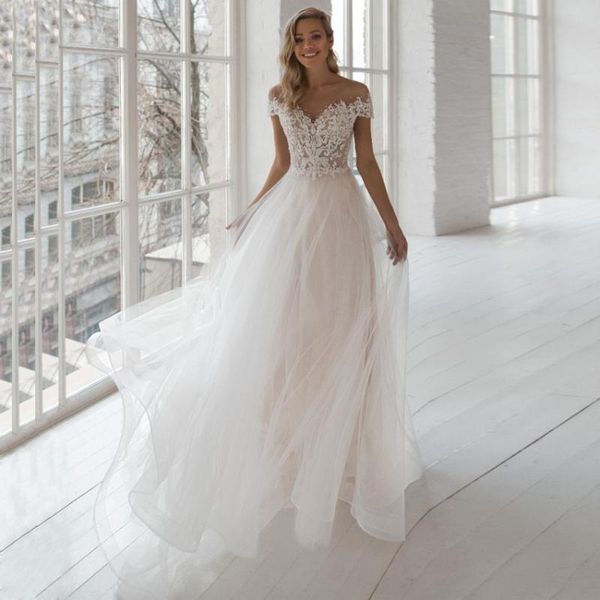 other wedding dresses a-line bohemian vestido de noiva short sleeves pearls beads applique tulle gowns sheer o-neck elegant, White
other wedding dresses a-line bohemian vestido de noiva short sleeves pearls beads applique tulle gowns sheer o-neck elegant, White