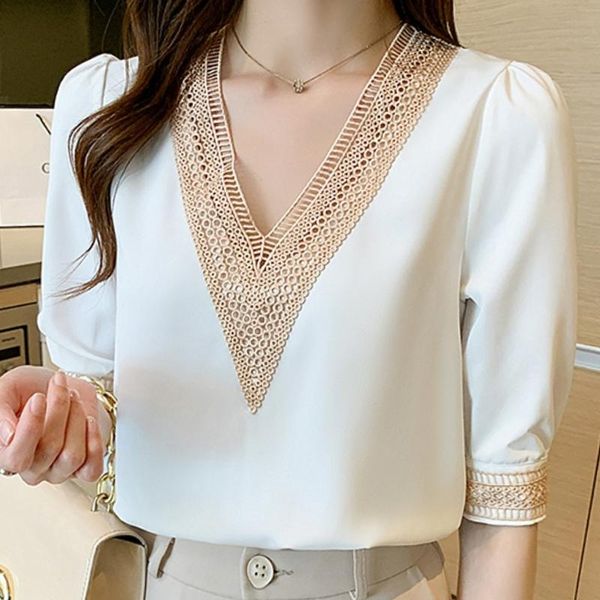 women's blouses & shirts summer short sleeve blouse women v-neck chiffon white shirt blusas mujer de moda 2021 femme e938
women's blouses & shirts summer short sleeve blouse women v-neck chiffon white shirt blusas mujer de moda 2021 femme e938