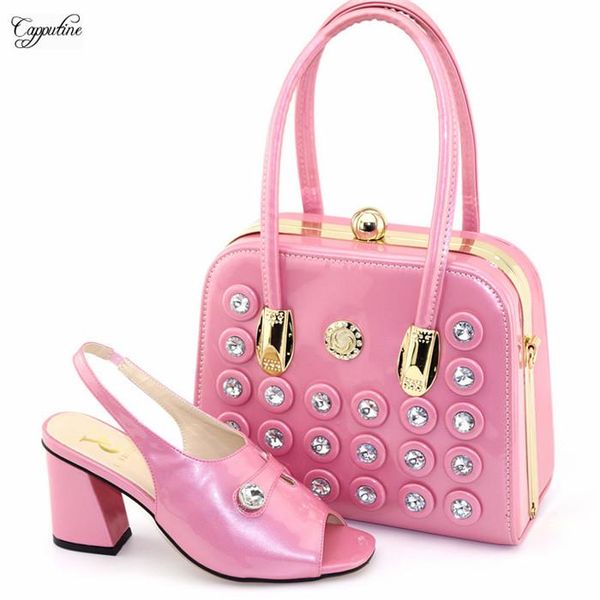 dress shoes graceful pink high heel sandal and handbag set with stones for lady t8101 height 8.6 cm, Black
dress shoes graceful pink high heel sandal and handbag set with stones for lady t8101 height 8.6 cm, Black