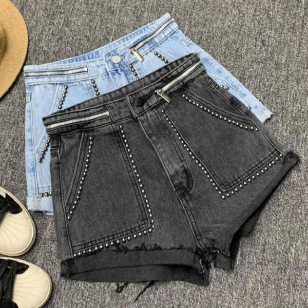 women's shorts 2021 spring summer fashion rivets denim women high waist loose wide leg jeans, White;black
women's shorts 2021 spring summer fashion rivets denim women high waist loose wide leg jeans, White;black