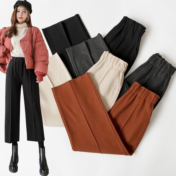 women's pants & capris eelastic high waist casual woolen women plus size trousers black gray wide leg winter wool ankle-length, Black;white 
women's pants & capris eelastic high waist casual woolen women plus size trousers black gray wide leg winter wool ankle-length, Black;white