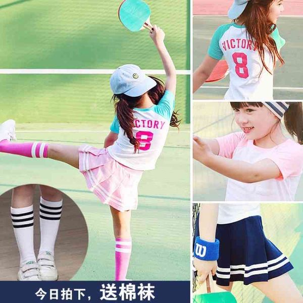children's tennis suit for girls summer and korean short sleeve t-shirt + college style short skirt1, Gray
children's tennis suit for girls summer and korean short sleeve t-shirt + college style short skirt1, Gray
