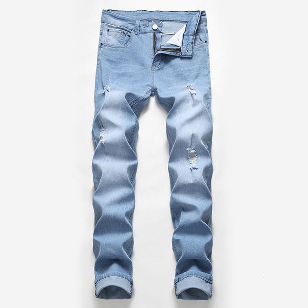 fashion jeans men's wear holes stretch trousers european and american large size light colored men, Blue
fashion jeans men's wear holes stretch trousers european and american large size light colored men, Blue
