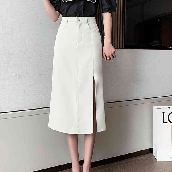 women black split medium office skirts spring summer casual preppy style high waist solid mid-calf y2k skirt 210513
women black split medium office skirts spring summer casual preppy style high waist solid mid-calf y2k skirt 210513
