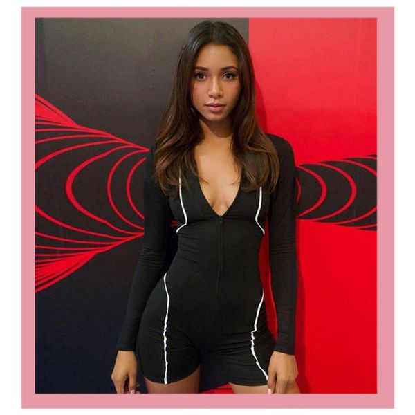 summer 2021 reflective stripe jumpsuit skinny bodysuit fashion romper overalls biker shorts combinaison femme women clothes women's jum, Black;white