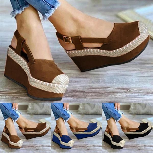 sandals women's solid color suede stitching woven slope heel buckle round toe high-heeled fashion trend elegant all-match, Black
sandals women's solid color suede stitching woven slope heel buckle round toe high-heeled fashion trend elegant all-match, Black