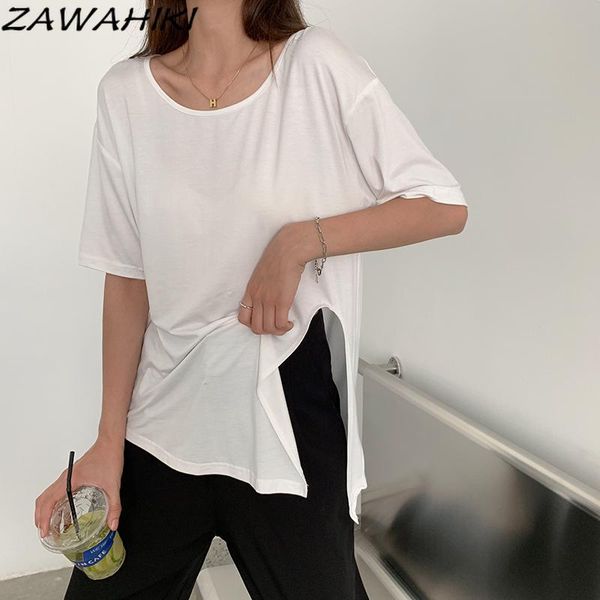 women's t-shirt zawahiki simplicity classic women summer o neck short sleeve split fork design loose solid casual all-match, White
women's t-shirt zawahiki simplicity classic women summer o neck short sleeve split fork design loose solid casual all-match, White
