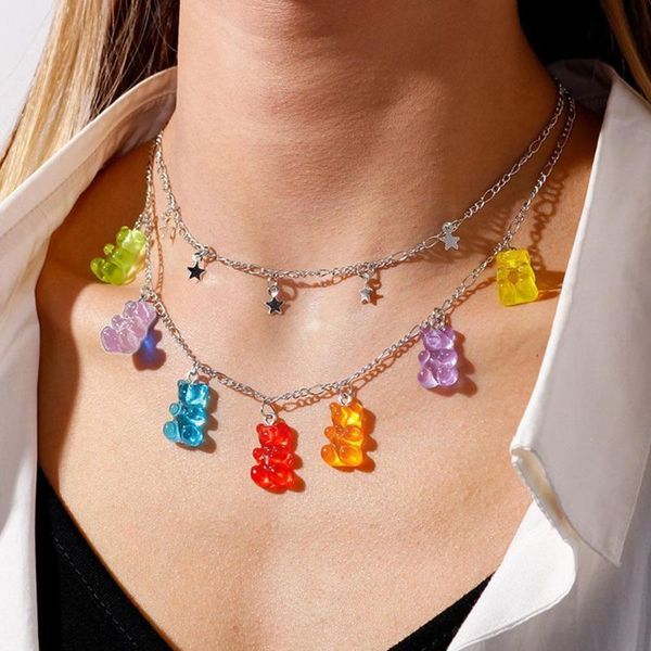 chains cute necklace on neck double layer multicolor resin necklaces for women's five-start layered jewelry accesories bear pendan g9h3, Silver
chains cute necklace on neck double layer multicolor resin necklaces for women's five-start layered jewelry accesories bear pendan g9h3, Silver