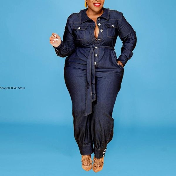 Ethnic Clothing Plus Size Long Sleeve Denim Jumpsuit Women Oversized Casual Loose Baggy Jeans Pants Female Autumn Large Overalls Romper, Red 
Ethnic Clothing Plus Size Long Sleeve Denim Jumpsuit Women Oversized Casual Loose Baggy Jeans Pants Female Autumn Large Overalls Romper, Red