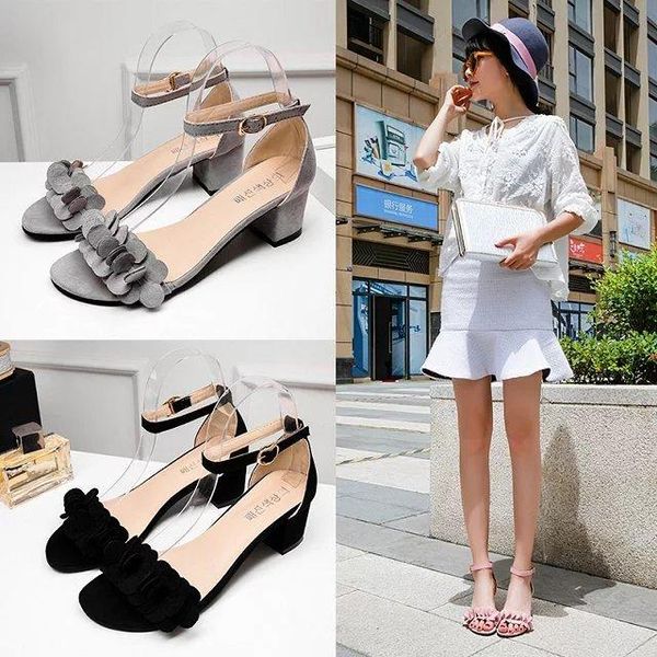 sandals the summer fashion korean edition of solid color round head flower thick heel buckle women's, Black
sandals the summer fashion korean edition of solid color round head flower thick heel buckle women's, Black
