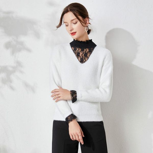 women's sweaters women casual sweater high-quality lace v-neck coat fashion turtleneck long sleeve knit for, White;black
women's sweaters women casual sweater high-quality lace v-neck coat fashion turtleneck long sleeve knit for, White;black