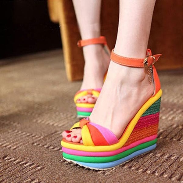 mixed color gladiator sandals women wedges shoes rainbow high platform woman heel sandalias mujer dress, Black
mixed color gladiator sandals women wedges shoes rainbow high platform woman heel sandalias mujer dress, Black
