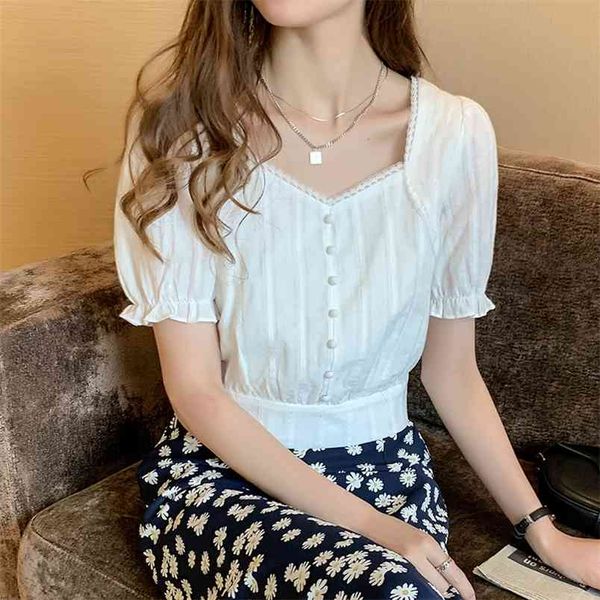 korean fashion womens and blouses chiffon women short sleeve white shirts square collar ladies 210507
korean fashion womens and blouses chiffon women short sleeve white shirts square collar ladies 210507