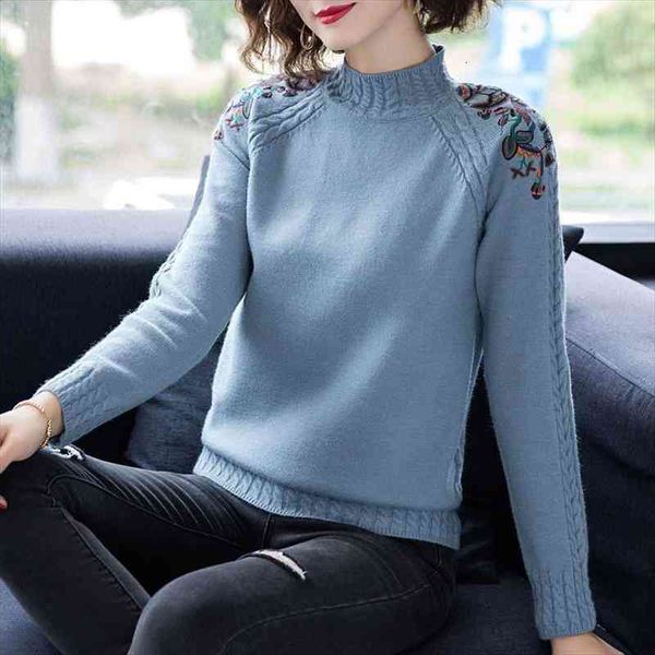autumn winter women knitted pullover sweater embroidery vintage turtleneck sweater, White;black
autumn winter women knitted pullover sweater embroidery vintage turtleneck sweater, White;black