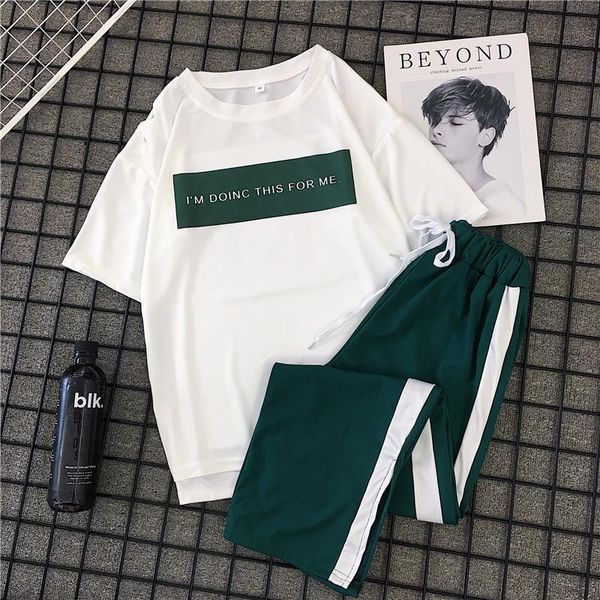 2 piece outfits letter womens tracksuits casual t shirt long pants elastic high waist sport streetwear plus size summer set, Gray
2 piece outfits letter womens tracksuits casual t shirt long pants elastic high waist sport streetwear plus size summer set, Gray