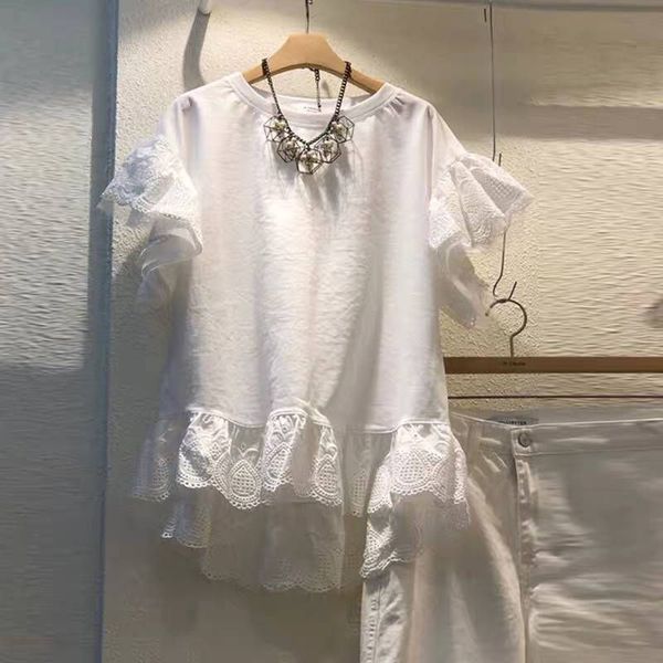 summer new white short-sleeved lace hollow out patchwork loose o neck woman tshirts 210421
summer new white short-sleeved lace hollow out patchwork loose o neck woman tshirts 210421