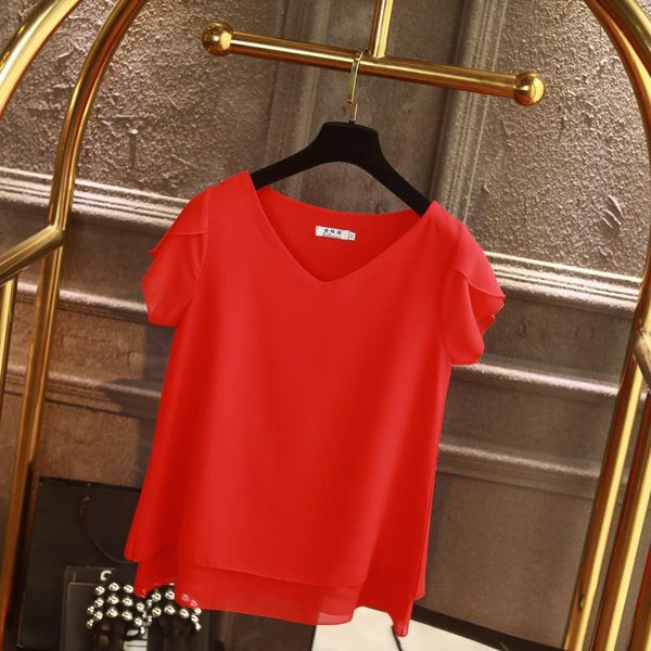 women shirts 100% original chiffon shirt summer short sleeve v neck blouse casual 9 solid color loose oversized lady, White
women shirts 100% original chiffon shirt summer short sleeve v neck blouse casual 9 solid color loose oversized lady, White