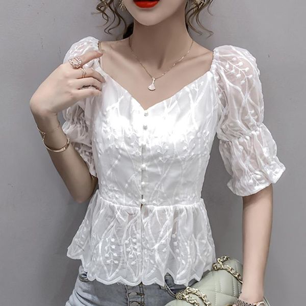women's blouses & shirts summer women shirt embroidered chiffon blouse korean fashion puff sleeve lace blusa feminina, White
women's blouses & shirts summer women shirt embroidered chiffon blouse korean fashion puff sleeve lace blusa feminina, White