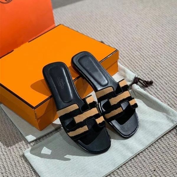 2021 qaulity handmade luxury brand designer slippers flat woman shoes outdoor casual slides, Black