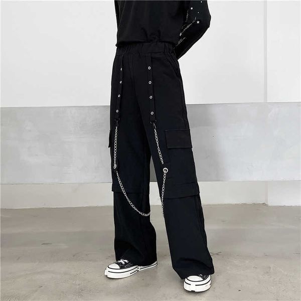 men's pants men autumn fashion wide leg both metal chain decor big pockets elastic overalls mens casual streetwear trousers k1cv, Black
men's pants men autumn fashion wide leg both metal chain decor big pockets elastic overalls mens casual streetwear trousers k1cv, Black