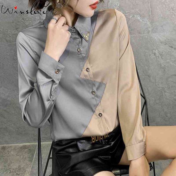 women's blouses & shirts fall summer european clothes office ol blouse chic color blocking patchwork women button shirt long, White
women's blouses & shirts fall summer european clothes office ol blouse chic color blocking patchwork women button shirt long, White