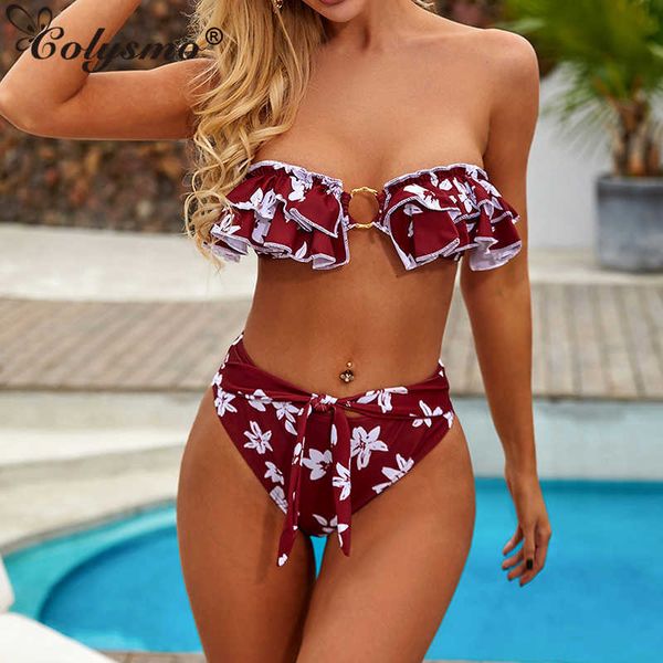 colysmo print beach set women strapless ruffles metal ring bikini push up padded hight waist swimsuit beachwear 210527, White;black
colysmo print beach set women strapless ruffles metal ring bikini push up padded hight waist swimsuit beachwear 210527, White;black