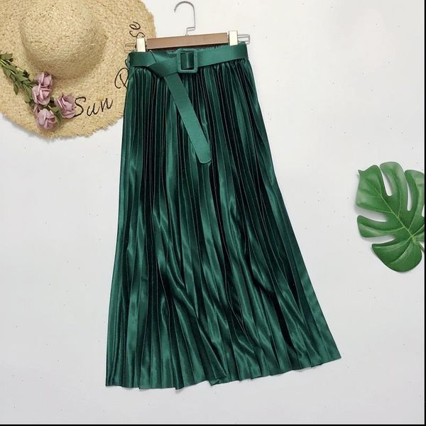 women skirt skirts belt pleated silk midi high waist long satin sashes mid calf office lady korean style, Black
women skirt skirts belt pleated silk midi high waist long satin sashes mid calf office lady korean style, Black