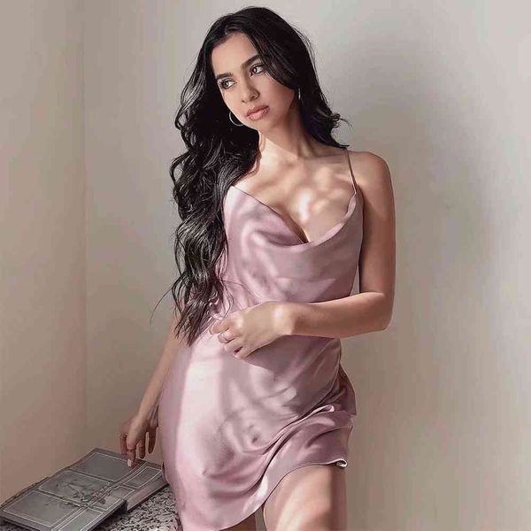 summer women short dress pajama style elegant lady woman camisole dress 210420, Black;gray