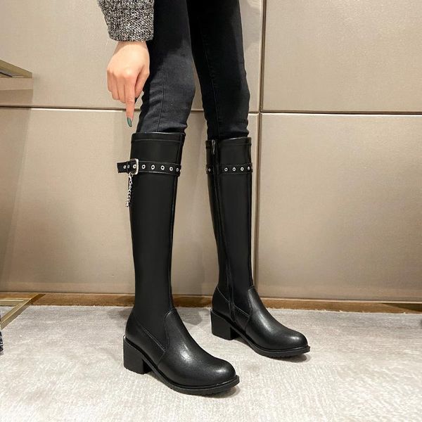 boots knight women's 2021 style thick heel small man below knee high middle thin elastic long, Black
boots knight women's 2021 style thick heel small man below knee high middle thin elastic long, Black