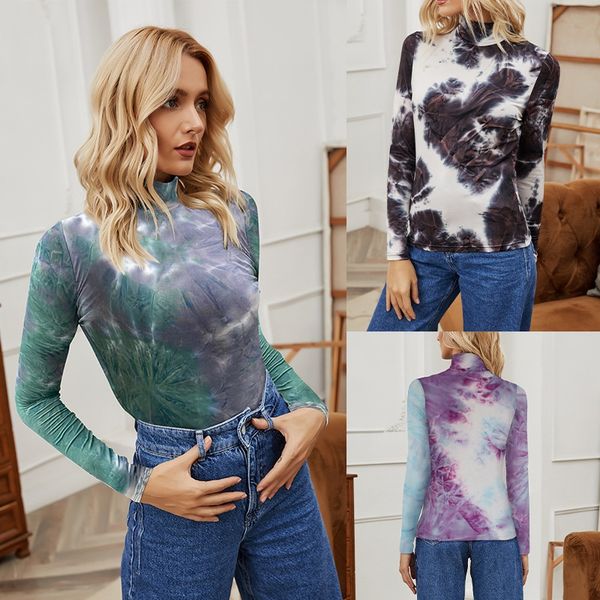 long sleeve t-shirt women's clothing autumn tie dyeing slim fit bottomed shirt fashion tight chest high collar top, White
long sleeve t-shirt women's clothing autumn tie dyeing slim fit bottomed shirt fashion tight chest high collar top, White