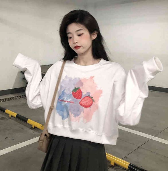 women hoodie autumn new style korean strawberry print loose o- neck short sweatshirt, Black
women hoodie autumn new style korean strawberry print loose o- neck short sweatshirt, Black