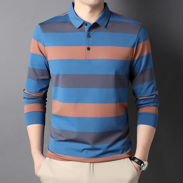 2021 spring autumn striped middle-aged and young urban leisure long sleeve t-shirt lapel men's shirt, Black
2021 spring autumn striped middle-aged and young urban leisure long sleeve t-shirt lapel men's shirt, Black